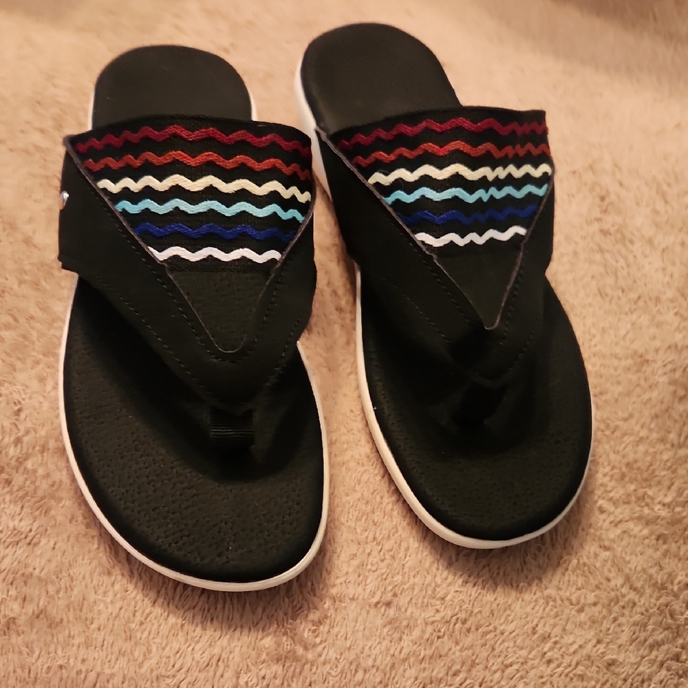 Black Sandals with Multicolor Wave Design